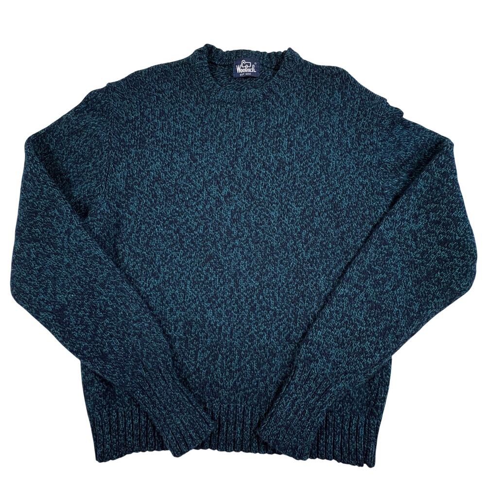 Woolrich Vintage Marled Knit Wool Pullover Sweater Men's L (measured) Teal Navy